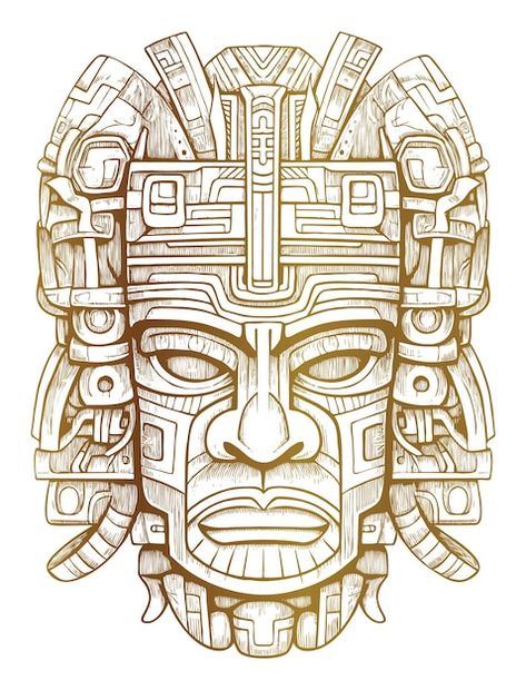 Mask Sketch, Mayan Mask, Aztec Mask, Mask Png, Sketch Cartoon, Tiki Tiki, Tiki Mask, Hand Sketch, Vector Hand