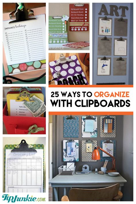 25 Ways to Organize It with a Clipboard | Looking for some cheap yet effective ways to get organized? Well here’s your solution The Clipboard!! Here are 25 ways to organize it with a clipboard including solutions for groceries, chore charts, daily planners, birthdays, photo wall galleries, and even… Clipboard Ideas, Clipboard Wall, Ways To Get Organized, Wall Galleries, Clip Boards, Homemade Gift Ideas, Organization Station, Kids Homework, Clip Board