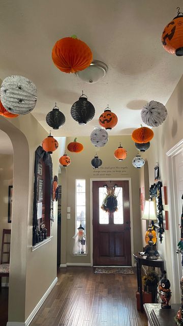 Hanging Witch Hats, Halloween Paper Lanterns, Halloween Ceiling, Hanging Witch, Witch Hats, Diy Ceiling, Ceiling Hanging, Halloween Paper, Valentine's Day Diy