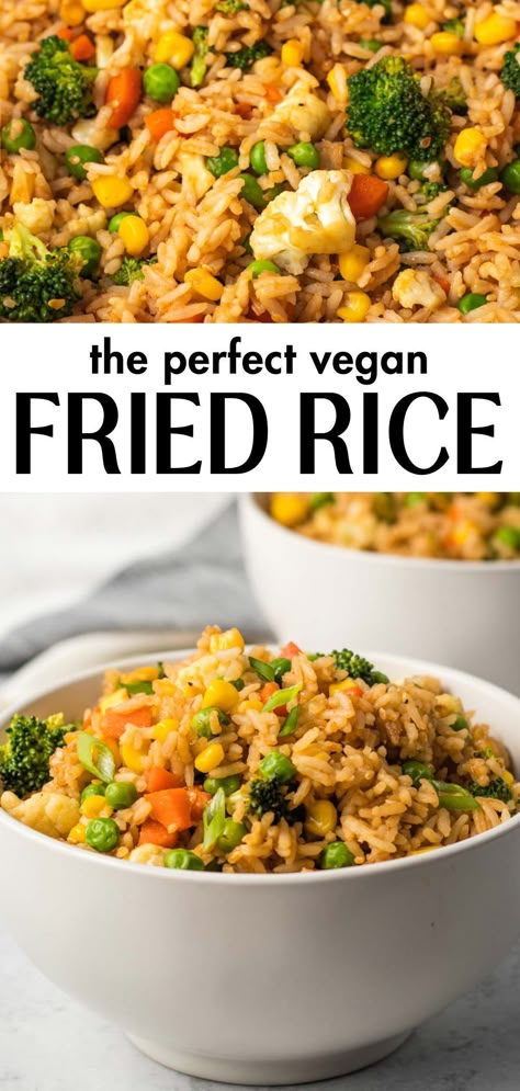 Vegetable-loaded Vegan Fried Rice made with a delicious miso paste sauce and sesame seeds. This delicious vegan meal is ready in under 1 hour and made using simple ingredients, including a lot of vegetables. Vegan Vegetable Fried Rice, Quick Vegan Recipes Dinner, Fried Rice Vegan Recipes, Fun Vegan Recipes Dinners, Simple Vegan Dinner Ideas, Easy Meal Ideas Vegetarian, Lentil Fried Rice, Healthy Rice Recipes Vegetarian, Kids Vegan Dinner Ideas