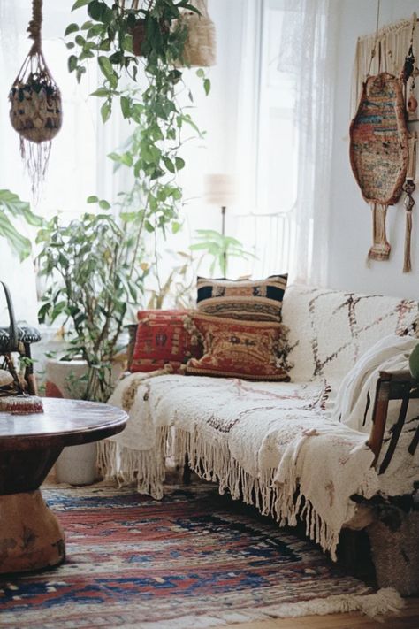 Transform your small space into a cozy refuge with vintage boho decor that radiates charm. From dreamcatchers to woven wall hangings, these design elements enhance even the tiniest corners of your home. Discover unique furniture ideas and decor tips that bring warmth and character while maximizing space. Perfect for apartments or any limited living area, vintage boho styles offer an inviting look. Dive into these décor solutions and make every nook a beautiful retreat packed with personality and style. Unique Furniture Ideas, Boho Vintage Decor, Vintage Boho Decor, Woven Wall Hangings, Vintage Boho Fashion, Bohemian Interior, Decorating Small Spaces, Woven Wall Hanging, Dreamcatchers