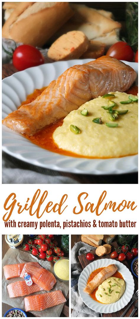 A simple yet flavoursome dish in collaboration with Scottish Salmon, celebrating 25 years of Label Rouge certification. Salmon With Polenta, Salmon And Polenta Recipe, Kitchen Diary, Argyll Scotland, Irish Foods, Fish Entrees, Gold Food, Scottish Salmon, Tomato Butter