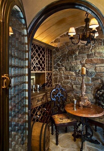 Do a small wine area ... without the door Mediterranean Wine, Wine Grotto, Cellar Ideas, Wine Decor Kitchen, Wine Rooms, Wine Closet, Wine Cave, Home Wine Cellars, Wine Cellar Design