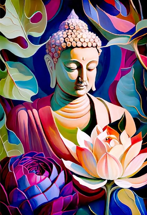 Colorful Buddha Painting, Buddha Aesthetic Art, Gautam Buddha Painting Canvases, Buddha Art Painting Acrylics, Buddha Painting Acrylic On Canvas, Buddha Meditation Art, Gautam Buddha Painting, Buddha Modern Art, Buddha Canvas Painting