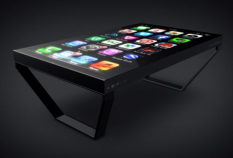 Woah! Now you can turn your smartphone into a giant touchscreen table. Touchscreen Table, Phone Kiosk, Technology Futuristic, Interactive Table, Touch Table, Futuristic Furniture, Future Tech, Energy Technology, Medical Technology