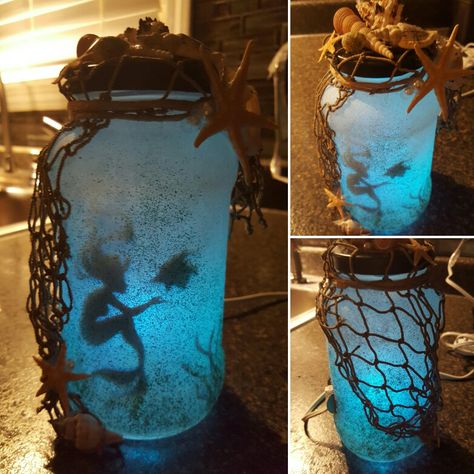 Mermaid in a Jar Night Light Glass Jar Fairy Lights, Fairy Bottles Diy, Cute Mason Jar Ideas, Fairy In Jar, Mermaid In A Jar, Mermaid Lantern, Fairy In A Jar, Fairy Jars Diy, Fantasy Crafts