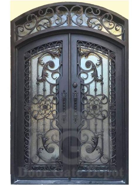 CARNATION- double arch top, prehung, dual panel,removable bug screens, wrought iron doors-72x96 Right Hand Iron Front Door, Iron Entry Doors, Iron Door Design, Bug Screen, Door Detail, Wrought Iron Doors, Door Insulation, Door Opening, Iron Door