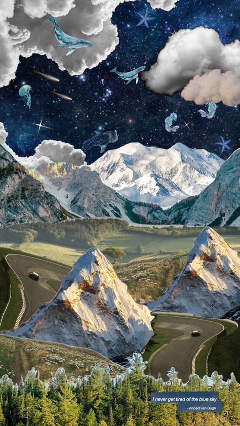 Scenery Collage, Nature Collage Art, Landscape Collage, Collage Nature, Collage Landscape, Nature Collage, Collage Drawing, Magazine Collage, Collage Art Projects