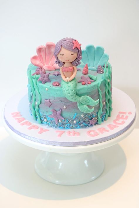 Flat Mermaid Cake, Mermaid 2nd Birthday Cake, Mirmade Cake, Buttercream Mermaid Cake, Small Mermaid Cake, Mermaid Birthday Cakes For Kids, Little Mermaid First Birthday Party, Mermaid First Birthday Cake, Mermaid Cakes For Girls Birthday