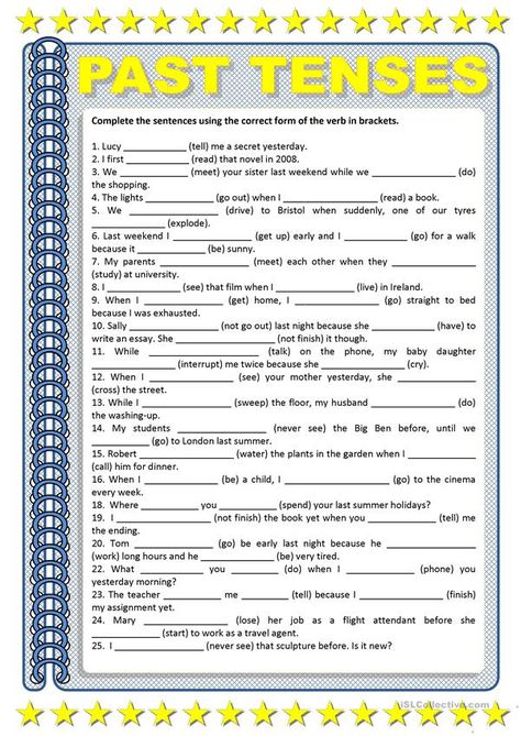 Simple Tenses, Past Tenses, Tense Worksheet, Past Tense Worksheet, English Grammar Tenses, English Grammar Exercises, Simple Past Tense, Future Tense, Grammar Exercises