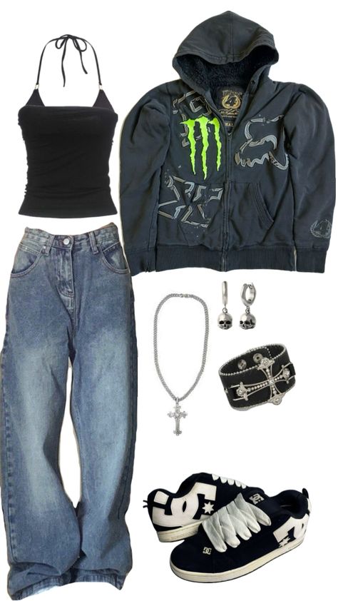 #outfitinspo #y2k #y2kgrunge #monsterenergy #skater Baggy Outfit Ideas, Swaggy Outfits, Simple Trendy Outfits, Cute Everyday Outfits, Baddie Outfits Casual, Really Cute Outfits, Fit Inspo, Lookbook Outfits, Dream Clothes