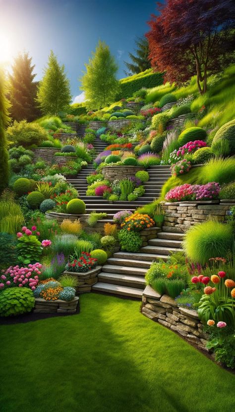 15 Unique Backyard Hill Ideas to Elevate Your Landscape 18 Small Garden Terrace Ideas, Backyard Hill Ideas, Garden Terrace Ideas, Steep Hillside Landscaping, Backyard Hill, Terrace Designs, Unique Landscaping, Unique Backyard, Lakeside Garden