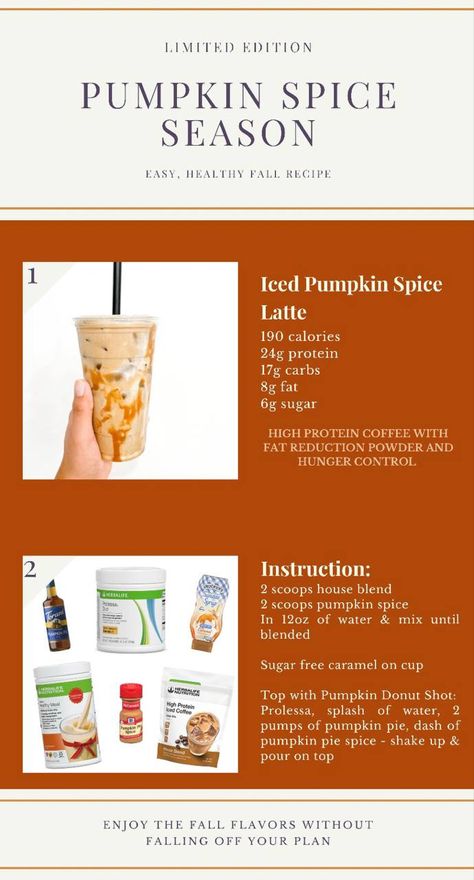 Apple Fiber Herbalife Recipes, Fall Drinks Herbalife, Pumpkin Spice Herbalife Recipes, Herbalife Reset Drink, Herbalife Shake Party Ideas, Herbalife Dinner Recipes, Pumpkin Spice Herbalife Shake, Fall Herbalife Coffee Recipes, Herbalife Shake Recipes For Fall