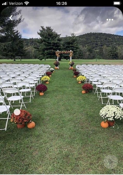 Fall Wedding Mums, Northeast Pennsylvania, Fall Wedding Ceremony Decorations, Mums In Pumpkins, Fall Ceremony, Mums Wedding, Fall Wedding Ceremony, Ceremony Aisle, Wedding Isles