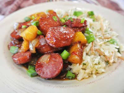 Sweet And Spicy Sausage, Beef Sausage Recipes, Sausage Stir Fry, Easy Sausage Recipes, Teriyaki Rice, Teriyaki Noodles, Sausage Skillet, Sausage Rice, Cajun Sausage