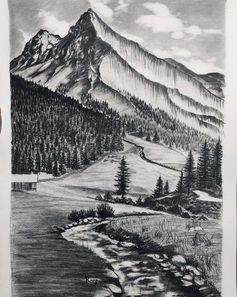 Mountain Sketch Landscapes, Landscape Sketch Pencil Nature, Colour Pencil Art Landscapes, Nature Sketches Pencil, Sketches Landscape, Sketch Tips, Pencil Sketch Art, Forest Sketch, Sketchbook Ideas Inspiration