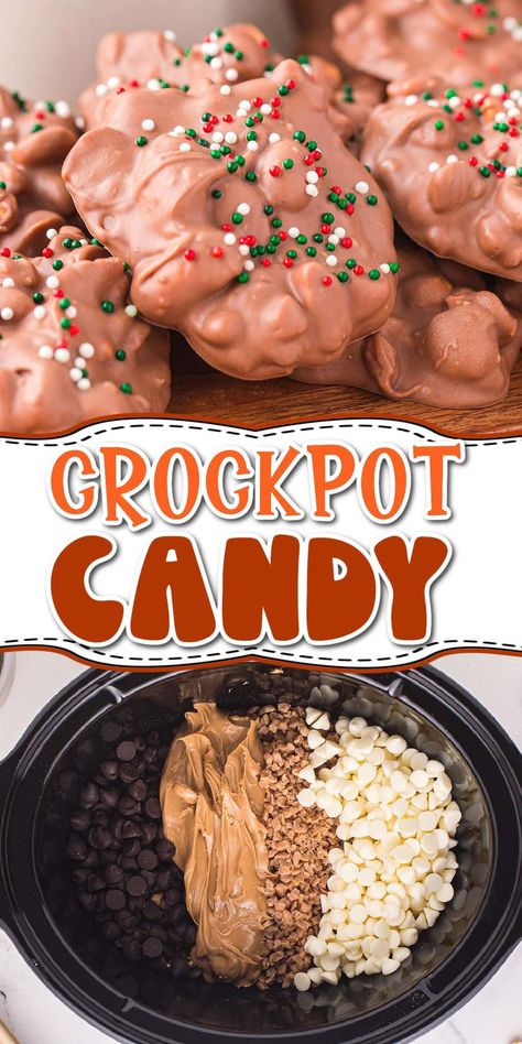 Crockpot Candy Crockpot Xmas Candy, Candy Crockpot Recipes, Crockpot Christmas Cookies, Christmas Treats Crockpot, Chocolate Peanut Butter Crockpot Candy, Christmas Baking Exchange, Last Minute Christmas Desserts, Easy Fun Holiday Treats, Candy Exchange Ideas