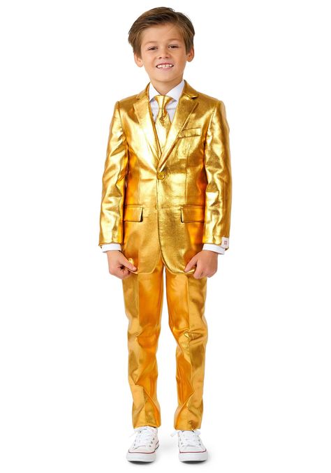 PRICES MAY VARY. Button closure Size: Size 4 This is a Boys Opposuits Groovy Gold Suit. Suit Prom, Outfit For Boys, Gold Suit, Gold Costume, Wedding Party Outfits, Gold Outfit, Metallic Party, Party Suits, Life Of The Party