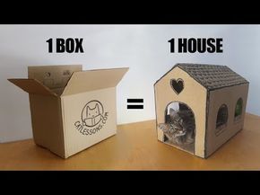 Making A Cat House Out Of Cardboard, Kittens House Ideas, Diy Cathouse Cardboard, Pets House Ideas, How To Make A Cat House, Cardboard Box Ideas For Cats, Making A Cat House, How To Make Cat House, For Cats Ideas