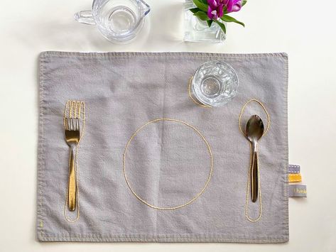 HwMontessori weaning set fabric handstitched place mat at how we Montessori Montessori Placemat, Small Table And Chairs, Setting The Table, Introducing Solids, Dining Mats, Set The Table, Fabric Placemats, Multiplication For Kids, Practical Life