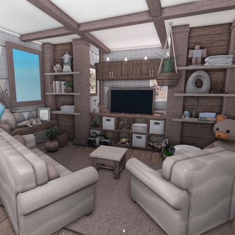 Small Minimalist Bloxburg House, Welcome To Bloxburg Living Room Ideas, Bloxburg Family Home Interior, Bloxburg Living Room Ideas 3x4, Bloxburg Living Rooms Ideas, Bloxburg Porch Ideas Aesthetic, Roblox Bloxburg House Ideas Living Room, Bloxhouse Ideas, Bloxburg Upstairs Ideas