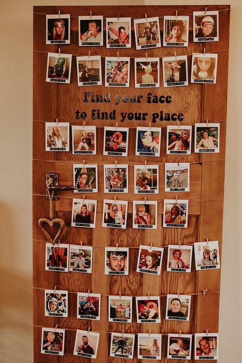 Polaroid photograph wedding table plan idea where guests have to find their face to find their seats Find Your Seat Wedding Ideas, Table Plan Wedding, Signage Wedding, Plan Wedding, Find Your Seat, Industrial Wedding Venues, Diy Wedding Inspiration, Polaroid Photography, Click Photography