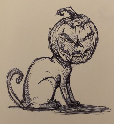 Cool Things To Draw Halloween, Halloween Themed Sketches, Halloween Duck Drawing, Spooky Sketches Halloween, Cat Bones Drawing, Realistic Pumpkin Drawing, Black Cat Halloween Drawing, Halloween To Draw, Cute Monster Sketch