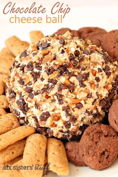 Chocolate Chip Cheese Ball, Dessert Cheese Ball, Six Sisters Stuff, Six Sisters, Sweet Dips, Cheese Ball Recipes, Dessert Dips, Cheese Ball, Appetizers Easy