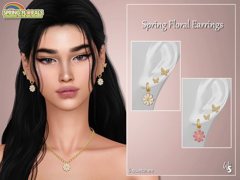 The Sims Resource - Spring Floral Earrings Sims 4 Piercings, Sims Packs, Mod Jewelry, Sims 5, Free Sims, Sims 4 Teen, Sims 4 Dresses, The Sims 4 Download, Sims Four