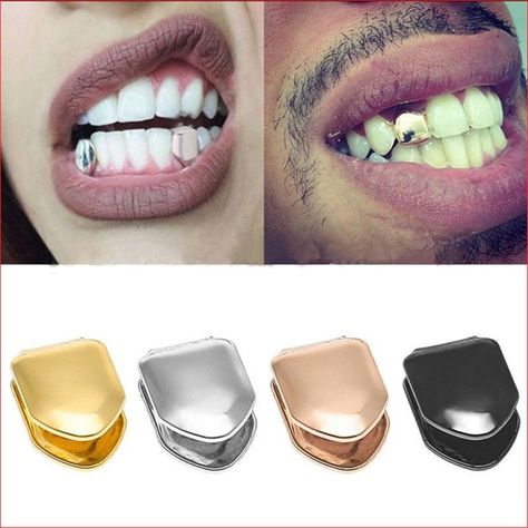 Gold Tooth Cap, Open Face Grillz, Stil Rock, Gold Braces, Tooth Cap, Bottom Grillz, Mode Hip Hop, Teeth Caps, Canine Tooth