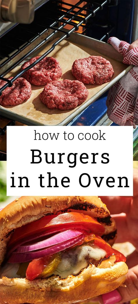 How to Cook Hamburgers in the Oven: The easiest way to bake hamburgers, resulting in even, juicy patties every time. No stovetop splattering and easy clean up! Cheeseburgers In The Oven, Baking Hamburgers In Oven, Cook Hamburgers In Oven, Hamburgers In The Oven, Oven Hamburgers, Oven Baked Burgers, Burgers In The Oven, Oven Burgers, Baked Hamburgers