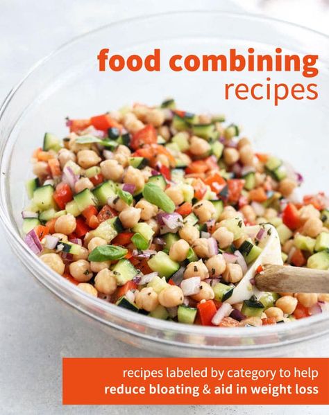 These FOOD COMBINING RECIPES are clearly labeled by category to help you streamline your digestion and naturally lose weight. #foodcombining #weightloss via @Detoxinista Food Combining Diet, Healthy Packed Lunch, Vegan Chickpea Salad, Healthy Packed Lunches, Vegan Chickpea, Delicious Clean Eating, Packed Lunch, Food Combining, Chickpea Salad