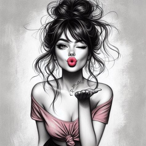 Blowing Kisses Picture, Playing Cards Ideas, Drawing Fairies, Pop Art Marilyn, Marie Galante, Beauty Killer, Eye Images, Female Face Drawing, Blowing Kisses