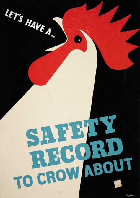 Vintage Safety Posters, Crowing Rooster, Health And Safety Poster, Chicken Poster, Safety Poster, Chicken Illustration, Safety Posters, Royal Society, Chicken Art