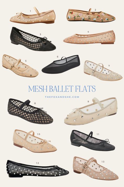 mesh ballet flats How To Style Mesh Ballet Flats, Mesh Flats Outfit 2024, Flats 2024 Trends, Mesh Shoes Outfit, Mesh Ballet Flats Outfit, Mesh Ballet Flats, Mesh Flats Outfit, Flat Shoes Outfit, Rhinestone Ballet Flats