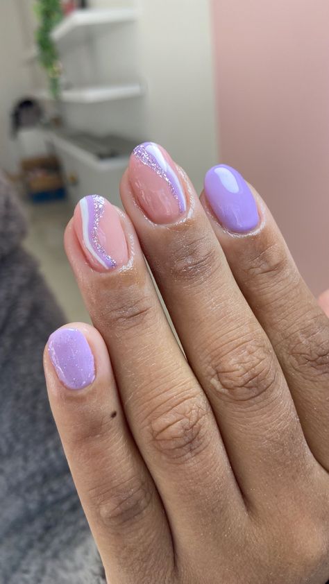 Simple Olivia Rodrigo Nails, Purple Minimalist Nails, Lilac Purple Nails Short, Purple Sparkly Nails, Purple Gel Nails, Light Purple Nails, Bridesmaids Nails, Natural Nail Designs, Short Gel Nails