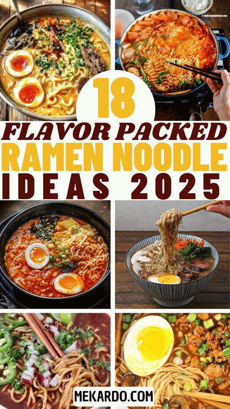 Warm your soul and tantalize your taste buds with these 18 Flavor-Packed Ramen Noodle Recipes that are perfect for any craving! Whether you're in the mood for rich, savory broths, spicy kicks, or creamy, comforting bowls, this collection has something for everyone. From classic miso ramen to creative twists like coconut curry or kimchi ramen, these recipes are here to transform your noodle game. Perfect for cozy nights in, quick weeknight dinners, or impressing your friends with your culinary skills, these ramen ideas will leave you feeling nourished and satisfied. Dive into a world of umami, spice, and pure deliciousness—your next favorite bowl is just a recipe away! 🍜✨ Ramen Ideas, Vegetarian Kimchi, Cheese Ramen, Cold Sesame Noodles, Kimchi Ramen, Noodles Ideas, Curry Ramen, Try New Foods, Miso Ramen