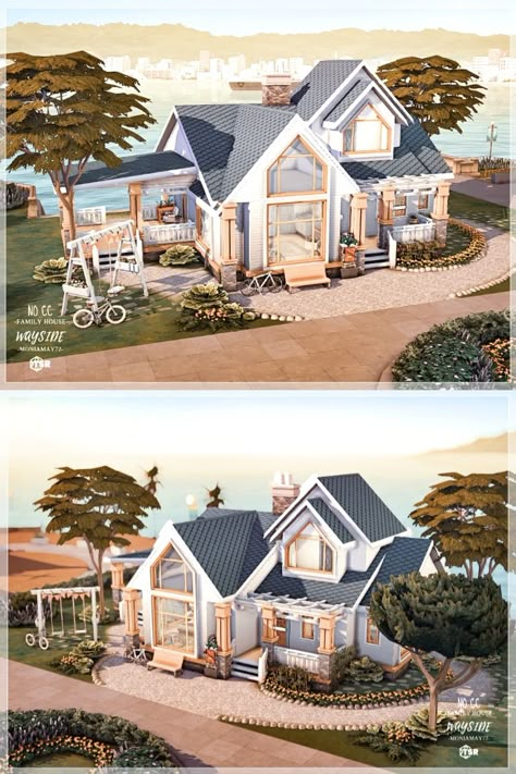 Manzanita Terrace Sims 4, House For Sims 4, Sims Cute House, One Story House Sims 4, Sims 4 3 Bedroom Apartment, Sims San Sequoia, Sims Growing Together House, Sims 4 Houses Without Cc, The Sims 4 Gallery Houses