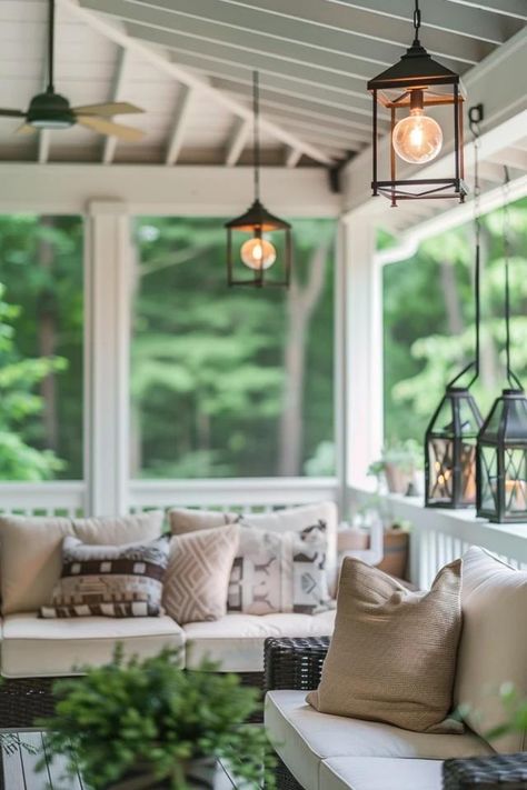 Screened Porch Ceiling Ideas for Cozy Outdoor Living Screened In Porch Lighting Ideas, Screened In Porch Lighting, Screen Porch Ideas, Porch Ceiling Ideas, Cozy Screened In Porch, Small Screened Porch, Screened In Porch Ideas, Cabin Addition, Closed In Porch