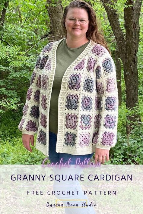 Free Crochet Granny Square Cardigan Pattern • Banana Moon Studio Crochet Granny Square Cardigan Pattern Free Easy Simple, Free Granny Square Cardigan Pattern, Granny Square Sweater Pattern Free, Granny Square Cardigan Pattern Free, Crochet Granny Square Cardigan Pattern, Square Cardigan Pattern, Granny Square Cardigan Pattern, Crochet Cardigan Pattern Free Women, Free Crochet Granny Square