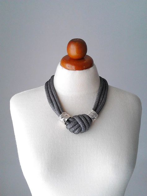 Knot jewelry silver knot necklace silver rope necklace | Etsy Knot Jewelry, Cotton Cord Necklace, Tassel Necklace Boho, Extra Long Necklace, Silk Necklace, Knotted Necklace, Contemporary Necklace, Rope Jewelry, Statement Collar Necklace