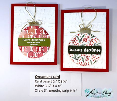 Su Hang An Ornament Cards, Stampin Up Ornament Cards, Su Hang An Ornament, Christmas Ornament Cards Handmade, Stampin’up Christmas Cards, Stampin Up Hang An Ornament Cards, Stampin Up Hang An Ornament, Hang An Ornament Stampin Up Cards, Christmas Cards With Ornaments