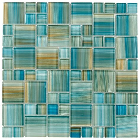 MosaicTileOutlet Modular Random Sized Glass Mosaic Tile in Glossy Brown/Aquamarine & Reviews | Wayfair Bathroom Jacuzzi, Pool Kitchen, Pool Paving, Mosaic Tile Backsplash Kitchen, Mosaic Tile Kitchen, Paving Ideas, Mosaic Tile Patterns, Shower Designs, French Pattern