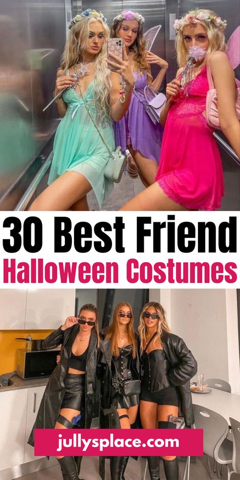 Halloween Costume Ideas Best Friend Fancy Dress, Girls Duo Halloween Costumes Matching, Costume Ideas For 3 Best Friends, College Halloween Costume Ideas Best Friends, Angel And Demon Costume Bff, Halloween Costumes Women Best Friends, Halloween Costumes Two Women, College Best Friend Halloween Costumes, Bff Halloween Costumes For 2 Women