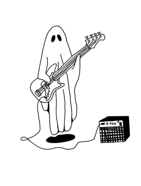 Playing Bass Guitar, Ghost Sheet, Guitar Svg, Alfabet Font, Ghost Tattoo, Guitar Tattoo, Funny Ghost, Play Guitar, 캐릭터 드로잉