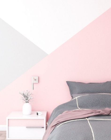 Wall Painting Ideas Pink, Painting Ideas Pink, Bedroom Paint Design, Wall Paint Ideas, Geometric Wall Paint, Wall Painting Ideas, Room Wall Colors, Hiasan Bilik Tidur, Girl Bedroom Walls