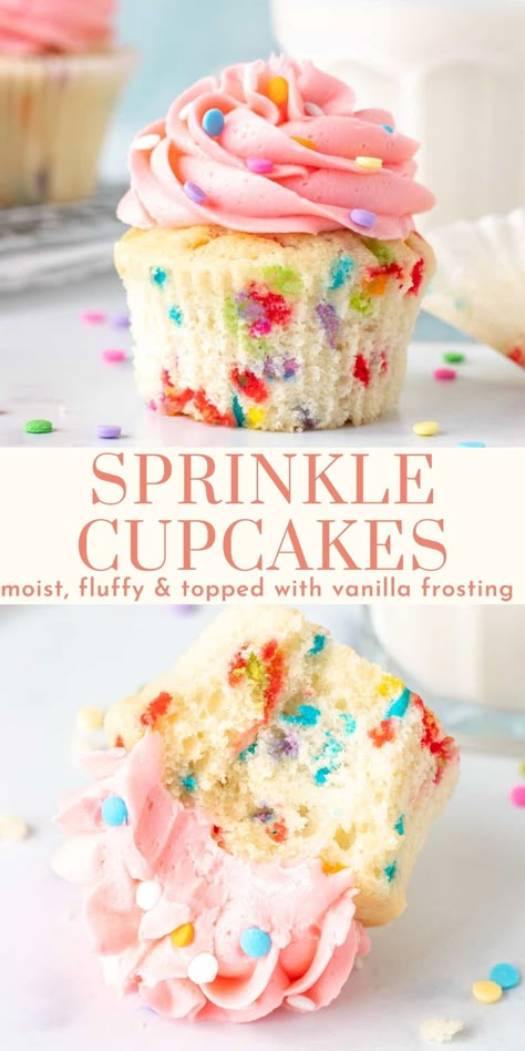 Funfetti Birthday Cupcakes, Birthday Cupcakes Sprinkles, Birthday Cupcakes 1st Birthday, Vanilla Sprinkle Cupcakes, Two Sweet Birthday Cupcake Ideas, Pink Sprinkle Cupcakes, Sprinkle Bday Party, One Year Old Cupcakes 1st Birthdays, Funfetti Cupcakes From Scratch