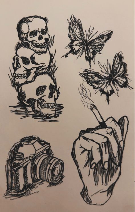 How To Draw A Skull Side View, Dark Pen Drawings, Horror Ink Drawing, Dark Aesthetic Drawing References, Black And White Pastel Drawing, Edgy Sketches Aesthetic, Beginner Drawing Ideas Sketches, Gothic Sketchbook Ideas, Vintage Art Sketches