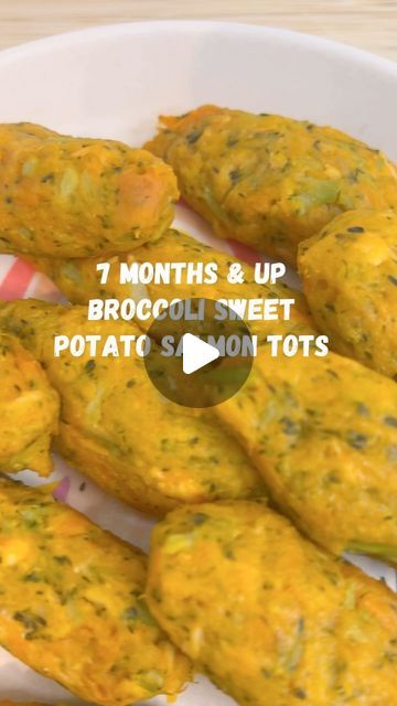 Sweet Potato Broccoli Bites Baby, Sweet Potato And Broccoli Tots, Broccoli And Sweet Potato Recipes, Sweet Potato Broccoli Recipes, Sweet Potato Recipes For Baby, Potato Recipe For Toddler, Broccoli And Salmon, Sweet Potato Salmon, Sweet Potatoes For Baby