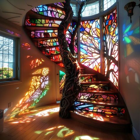 Amazing Staircases, Mezzanine Design, Practical Home Decor, Stained Glass Tree, Main Doors, Winding Staircase, Fantasy Furniture, Dream Future, Architectural Sculpture